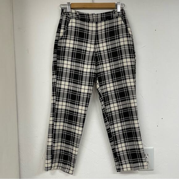 ASOS Black & White Plaid Trouser Dress Pants Womens 2 Dark Academia Preppy - Picture 1 of 7